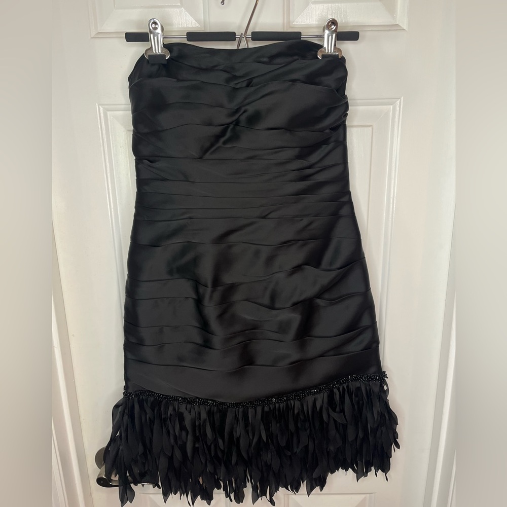 Js Collections Strapless Black Fringe Beaded Ruch… - image 1